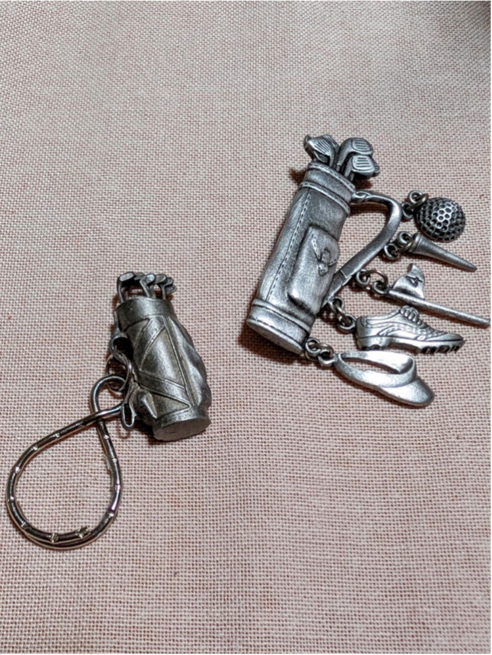 Vintage JJ Jonette Golf Bag Brooch Pin Charm Lot Golf Keychain Pewter Figural